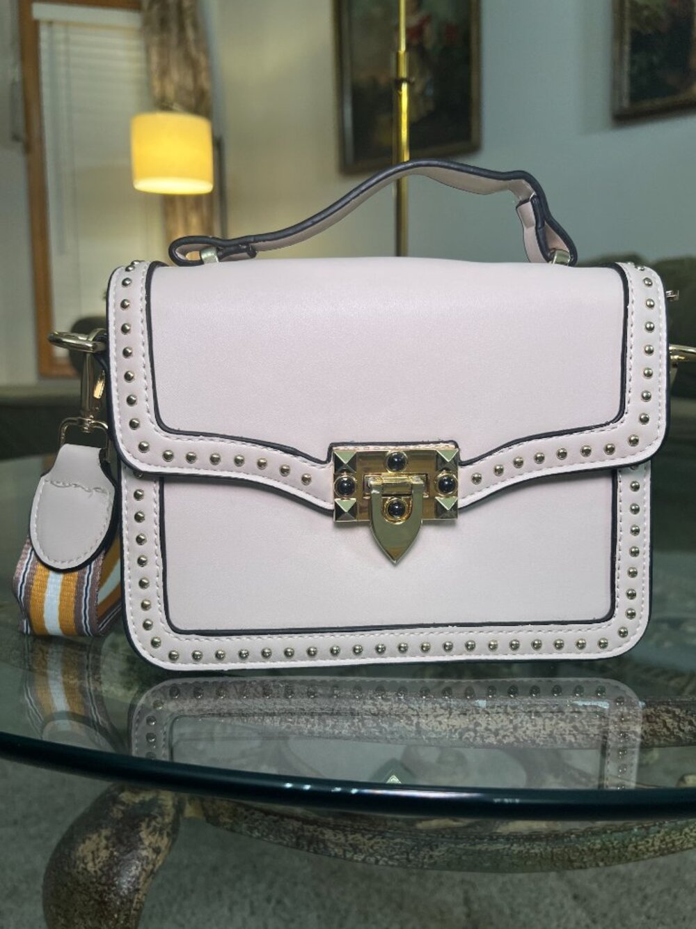 NEW- Studded Cream Vintage Style Hand/Shoulder Bag - Picture 4 of 10